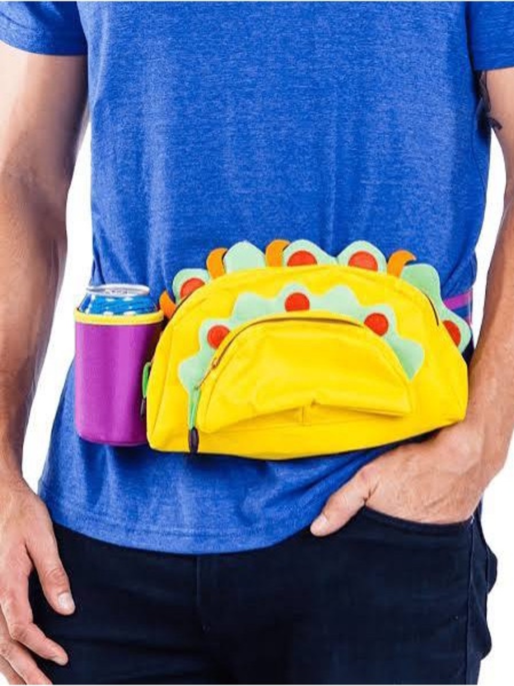 Tipsy Elves Yellow Dino Waist Bag with Purple Cup Holder